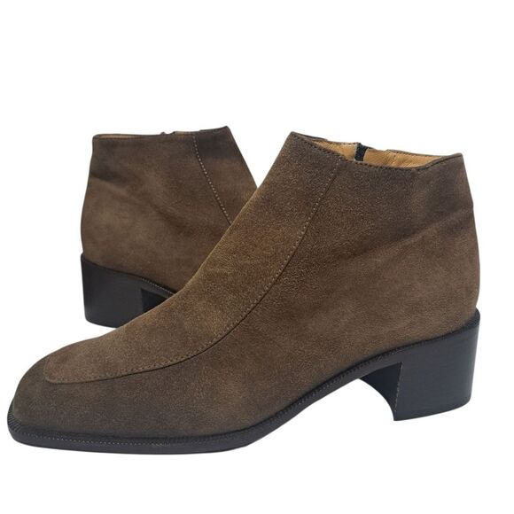 Bruno Magli Leather Suede Retro Ankle Block Heel Bootie Brown Size 8 - Picture 11 of 17